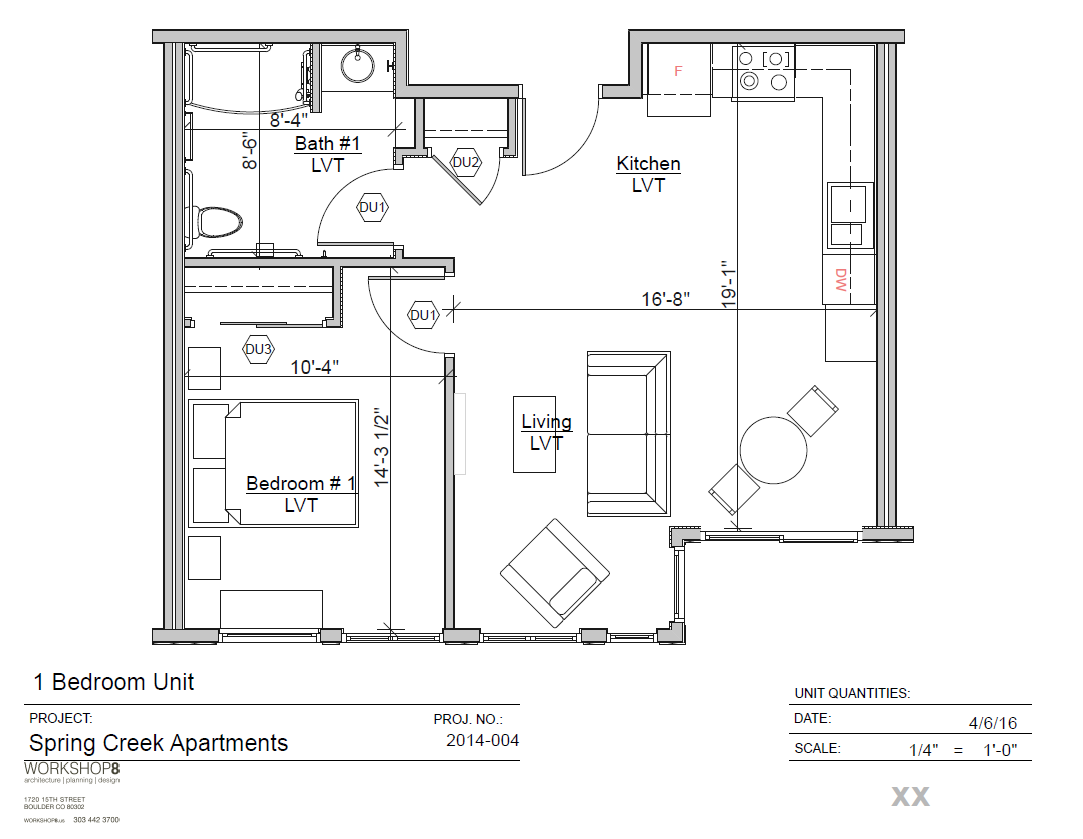 Floor plan for 1 bed, 1 bath, 617 sqft